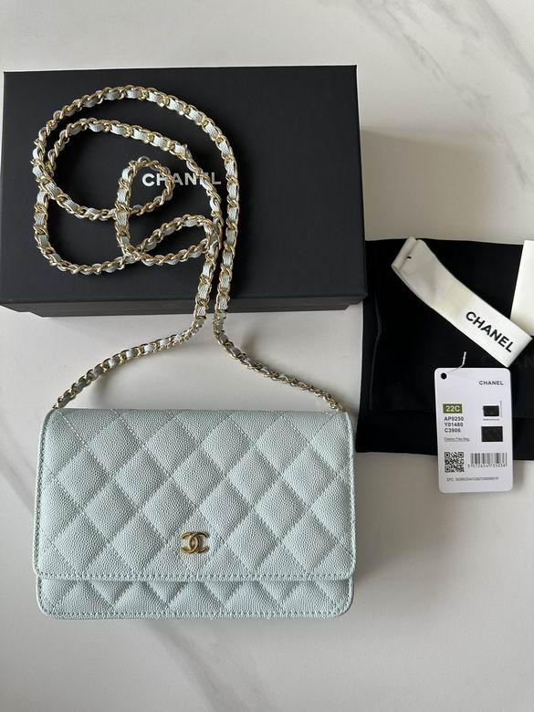 Chanel Classic Wallet on Chain Crossbody Bag in Light Blue Quilted Leather