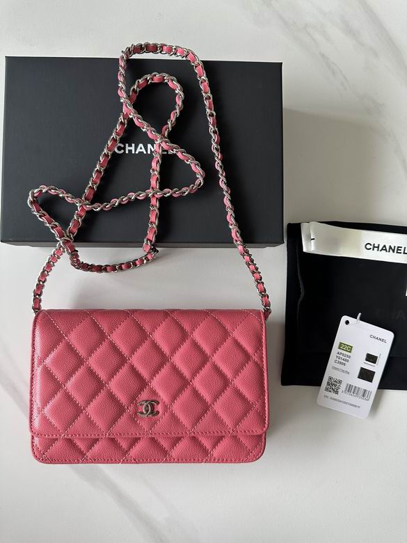 Chanel Classic Wallet on Chain Crossbody Bag in Pink Quilted Grained Leather