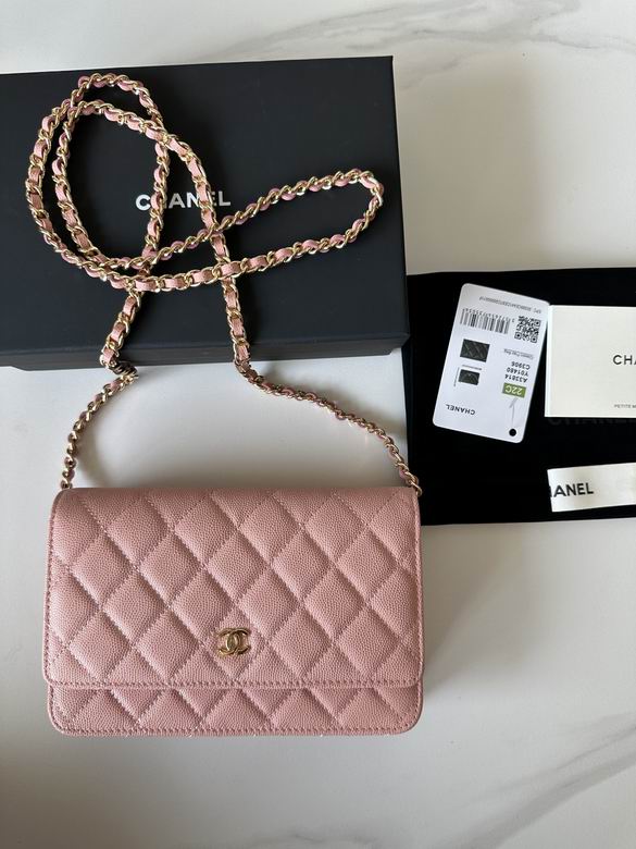 Chanel Classic Wallet on Chain Crossbody Bag in Pink Quilted Grained Leather