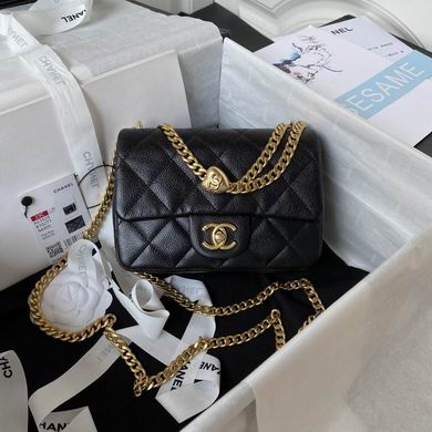 Chanel Mini Flap Bag with Heart Chain Detail in Black Quilted Leather