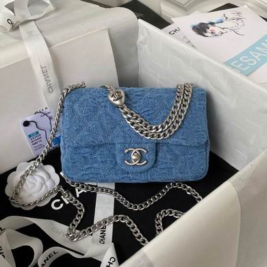 Chanel Mini Flap Bag in Blue Quilted Denim with Silver-Tone Chain