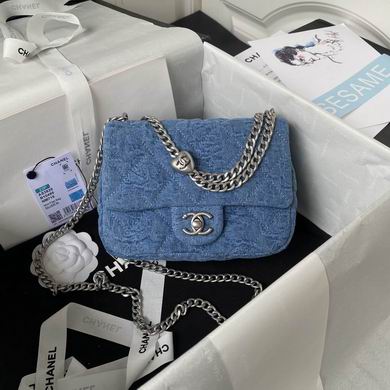 Chanel Mini Flap Bag AS3829 in Blue Denim with Silver Chain