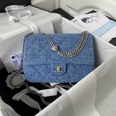 Chanel AS3921 Quilted Flap Bag in Blue Denim with Silver Chain
