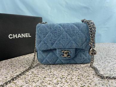 Chanel Mini Classic Flap Crossbody Bag in Blue Quilted Denim