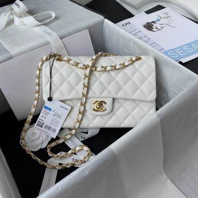 Chanel Classic Flap Small Shoulder Bag in White Quilted Leather with Gold Hardware