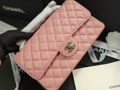 Chanel Classic Flap Medium Shoulder Bag in Pink Quilted Grained Leather