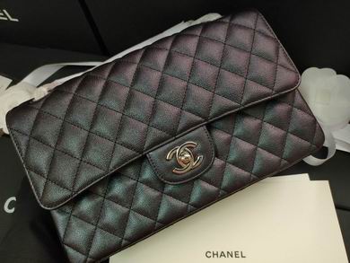 Chanel Classic Flap Bag in Iridescent Black Quilted Grained Leather