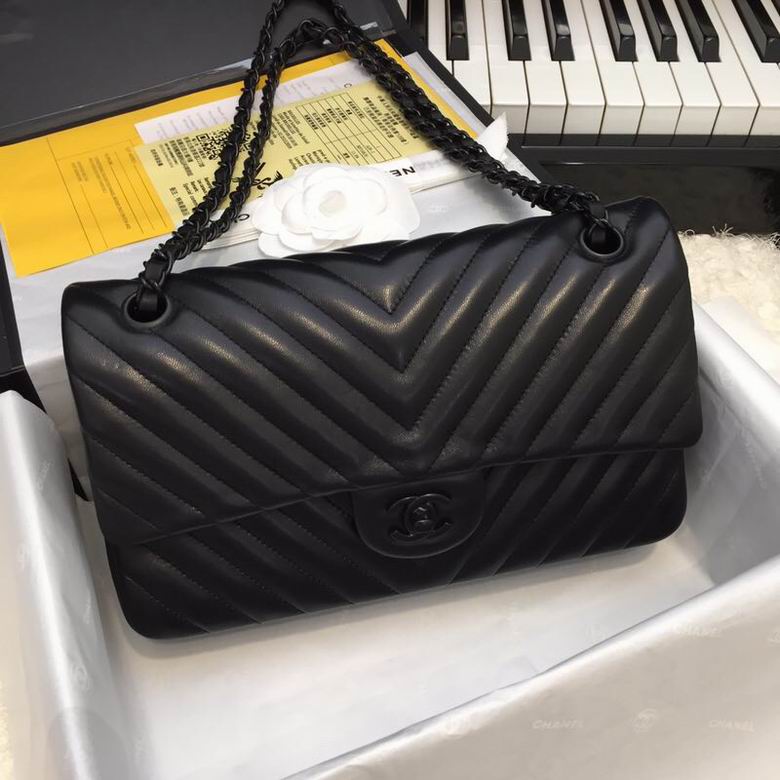 Chanel Classic Flap Medium Chevron Shoulder Bag in Black Lambskin, So Black