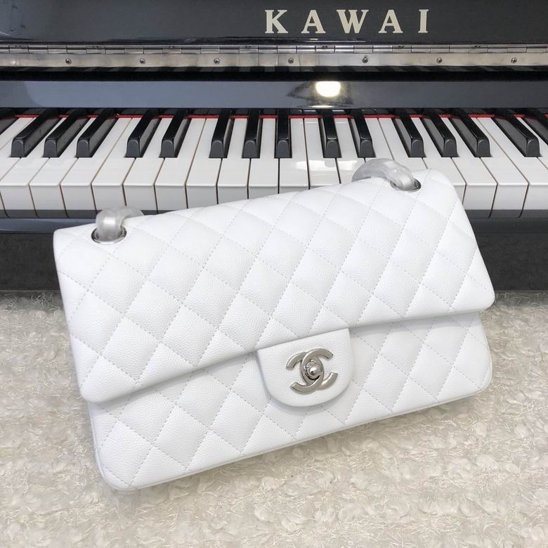 Chanel Classic Flap Medium Shoulder Bag in White Quilted Caviar Leather