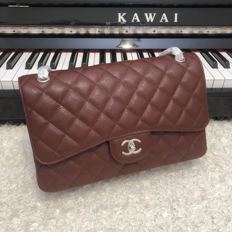 Chanel Classic Double Flap Jumbo Shoulder Bag in Burgundy Grained Leather