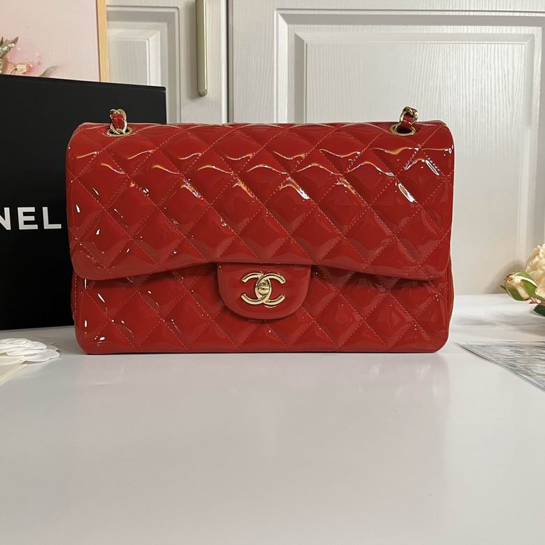 Chanel Classic Double Flap Jumbo Shoulder Bag in Red Patent Leather