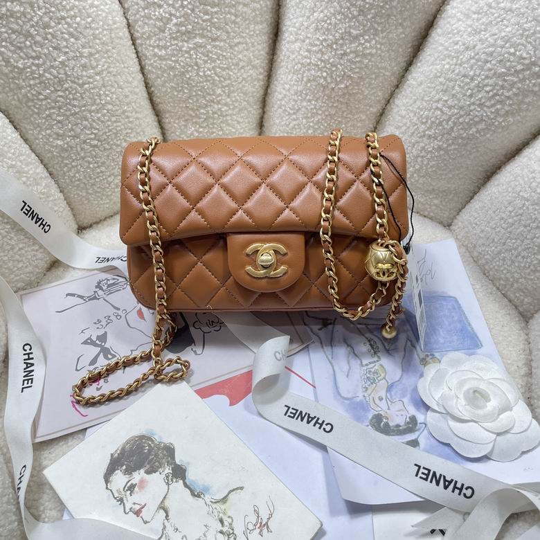 Chanel Mini Flap Bag with Gold Ball Charm in Caramel Quilted Lambskin