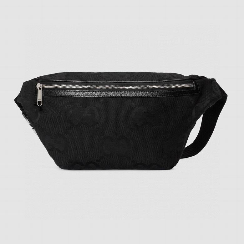 Gucci Jumbo GG Belt Bag in Black Canvas with Leather Trim