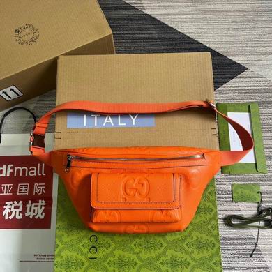 Gucci Jumbo GG Belt Bag in Orange Embossed Leather with Front Pocket
