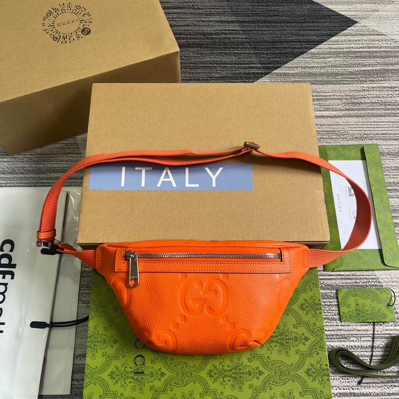 Gucci Jumbo GG Belt Bag in Orange Embossed Leather