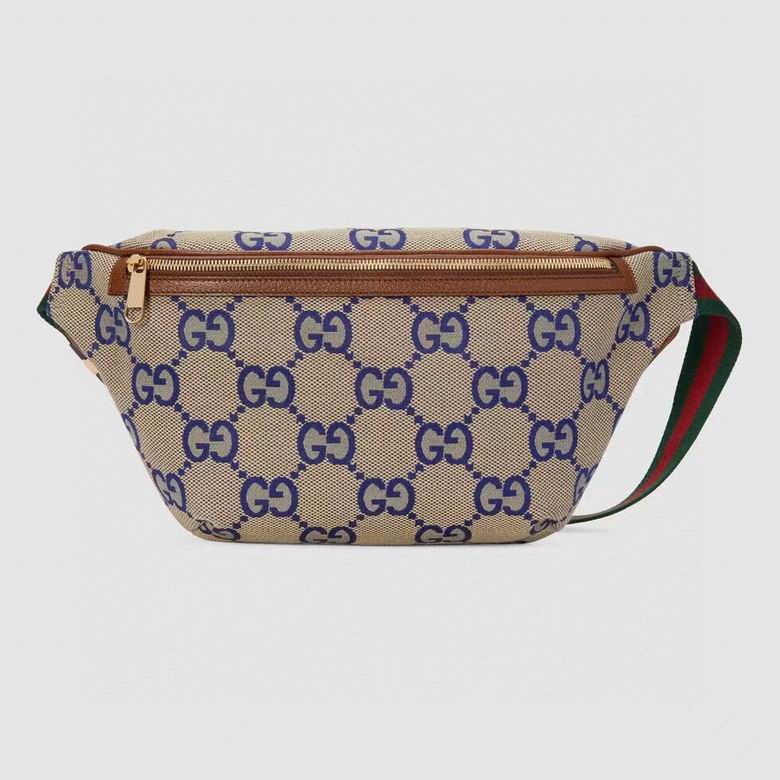 Gucci Jumbo GG Belt Bag in Beige and Blue Canvas with Web Strap