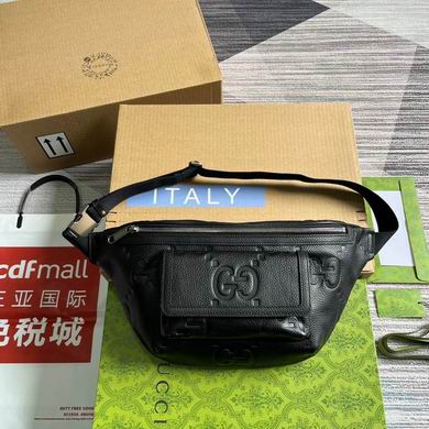 Gucci Jumbo GG Belt Bag in Black Embossed Leather with Front Pocket