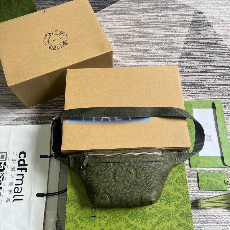Gucci Jumbo GG Small Belt Bag in Olive Green Embossed Leather