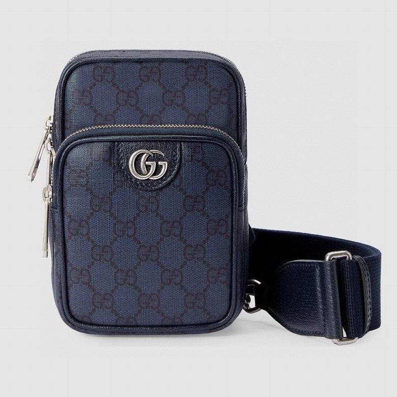 Gucci Ophidia Mini Crossbody Sling Bag in Navy Blue GG Supreme Canvas