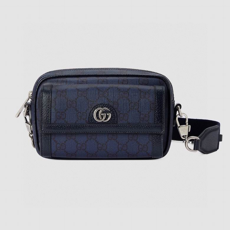 Gucci Ophidia Mini Bag in Navy Blue GG Supreme Canvas with Leather Trim