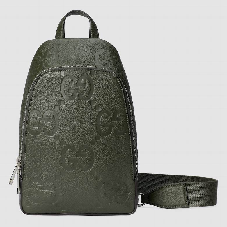 Gucci Jumbo GG Small Sling Bag in Dark Green Embossed Leather