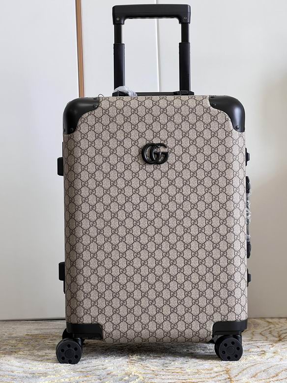 Gucci GG Supreme Carry-On Spinner Suitcase in Beige and Ebony with Black Trim