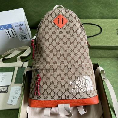 Gucci x The North Face GG Canvas Backpack in Beige/Ebony with Orange Trim