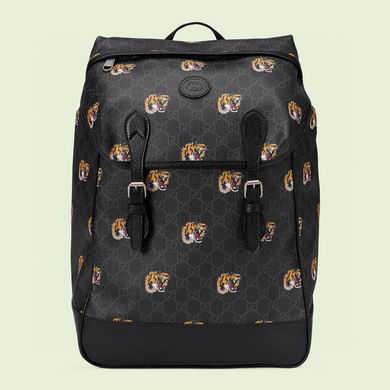 Gucci Medium Backpack with Tiger Print in Black GG Supreme Canvas