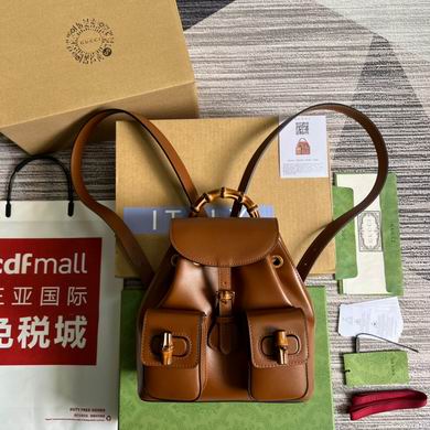 Gucci Bamboo Small Backpack in Tan Brown Leather with Bamboo Handle