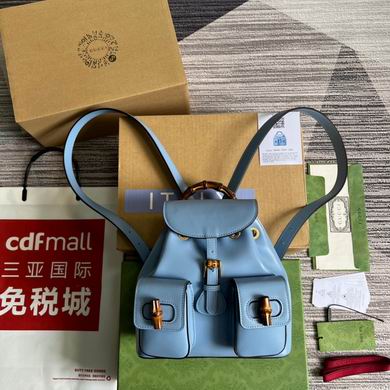 Gucci Bamboo Small Backpack in Light Blue Leather with Bamboo Details