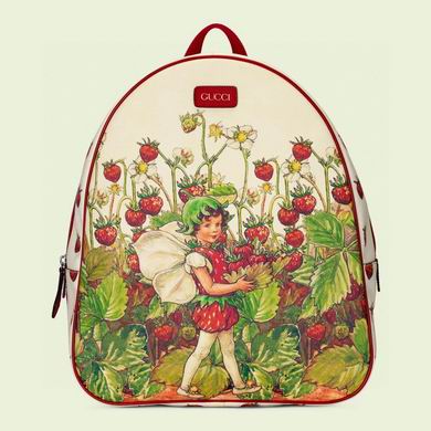 Gucci Children's Backpack with Strawberry Fairy Print in Cream and Red