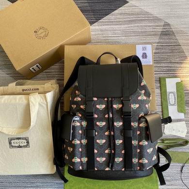 Gucci Bestiary Backpack with Bees in Black GG Supreme Canvas and Leather