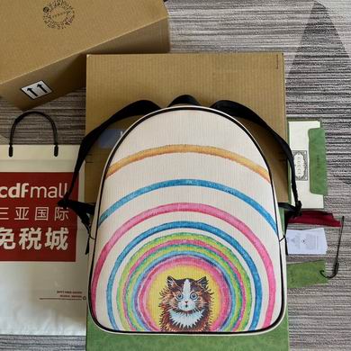 Gucci Louis Wain Cat and Rainbow Print Backpack in White Canvas