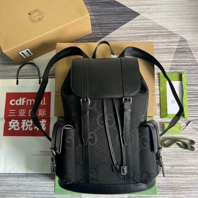 Gucci Jumbo GG Flap Backpack in Black Canvas with Leather Trim