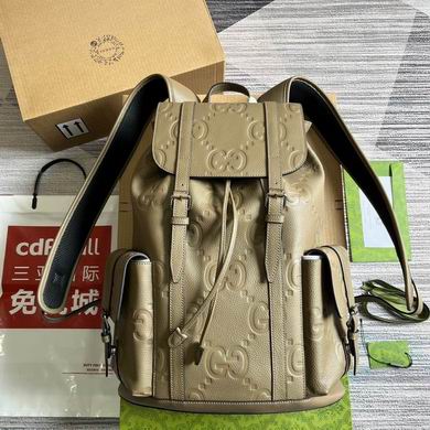Gucci Jumbo GG Backpack in Taupe Embossed Leather with Flap and Side Pockets