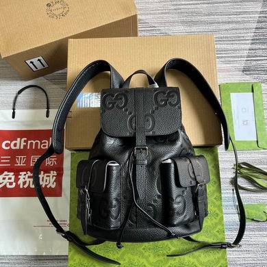 Gucci Jumbo GG Backpack in Black Embossed Leather with Buckle Flap