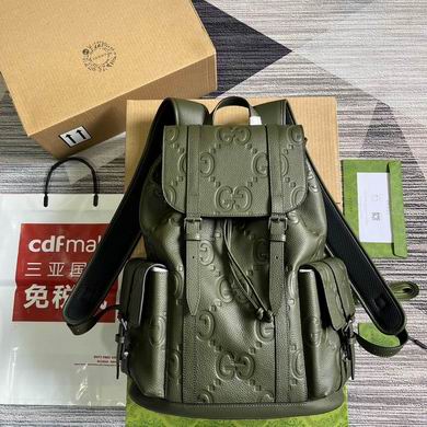 Gucci Jumbo GG Backpack in Olive Green Embossed Leather