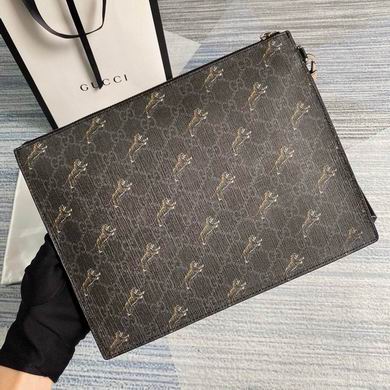 Gucci GG Supreme Zip Pouch Clutch with Gold Tiger Print in Black and Gray