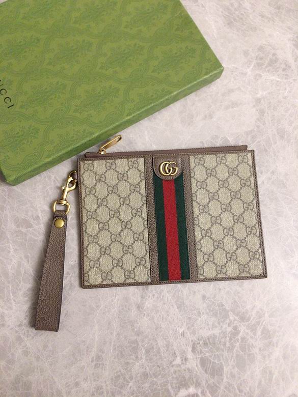 Gucci Ophidia GG Supreme Canvas Pouch with Wrist Strap and Web Stripe