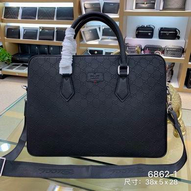 Gucci GG Embossed Slim Briefcase with Top Handles and Strap in Black