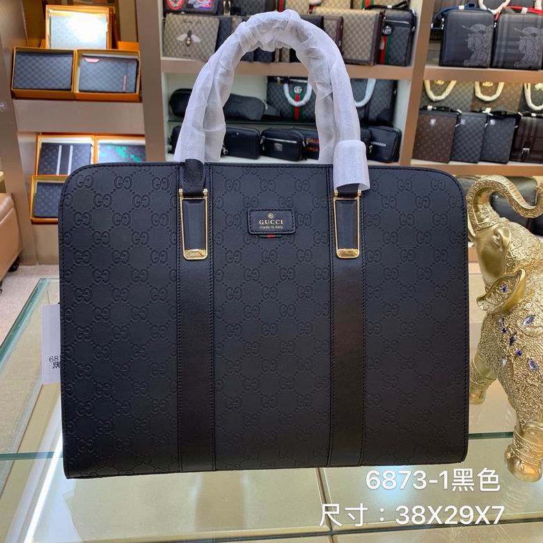 Gucci GG Embossed Briefcase Top-Handle Bag in Black Leather with Gold Hardware