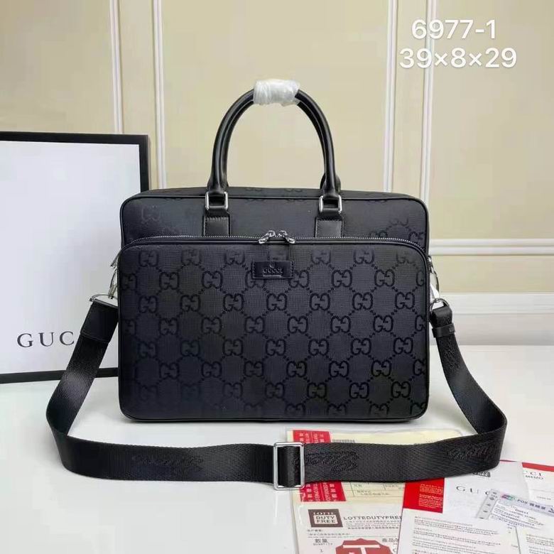 Gucci GG Briefcase Top-Handle Laptop Bag in Black GG Nylon with Strap