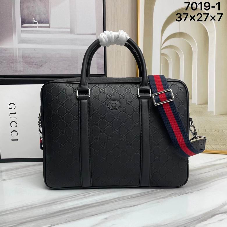 Gucci GG Embossed Leather Briefcase with Web Strap in Black