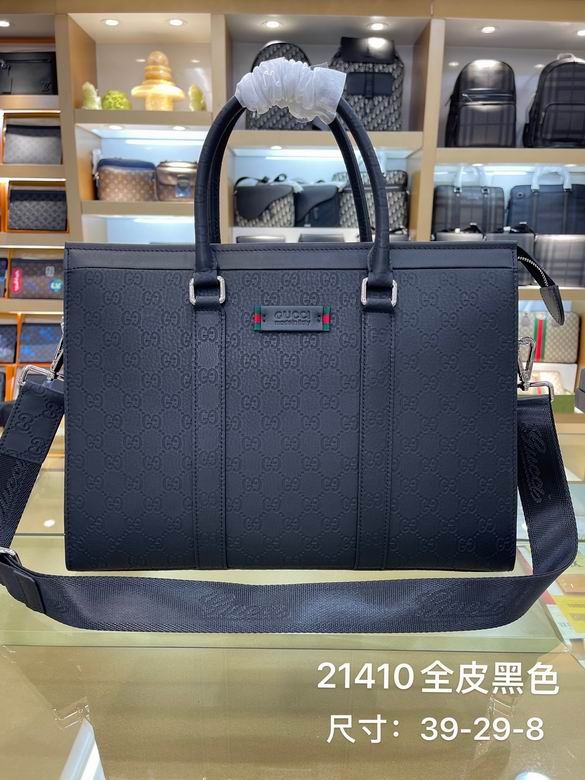 Gucci GG Embossed Leather Briefcase Tote with Web Tab in Black