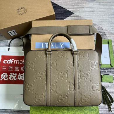 Gucci Jumbo GG Briefcase in Taupe Embossed Leather with Shoulder Strap
