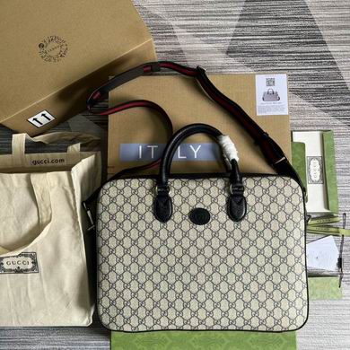 Gucci Briefcase with Interlocking G in Beige and Ebony GG Supreme Canvas