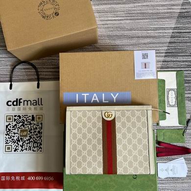 Gucci Ophidia GG Pouch Clutch in Beige GG Supreme Canvas with Web Stripe