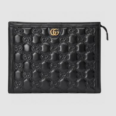 Gucci GG Matelassé Zip Pouch Clutch in Black Quilted Leather