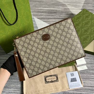 Gucci Interlocking G Zip Pouch in Beige and Ebony GG Supreme Canvas