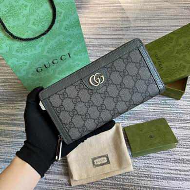 Gucci Ophidia GG Zip-Around Wallet in Grey and Black GG Supreme Canvas